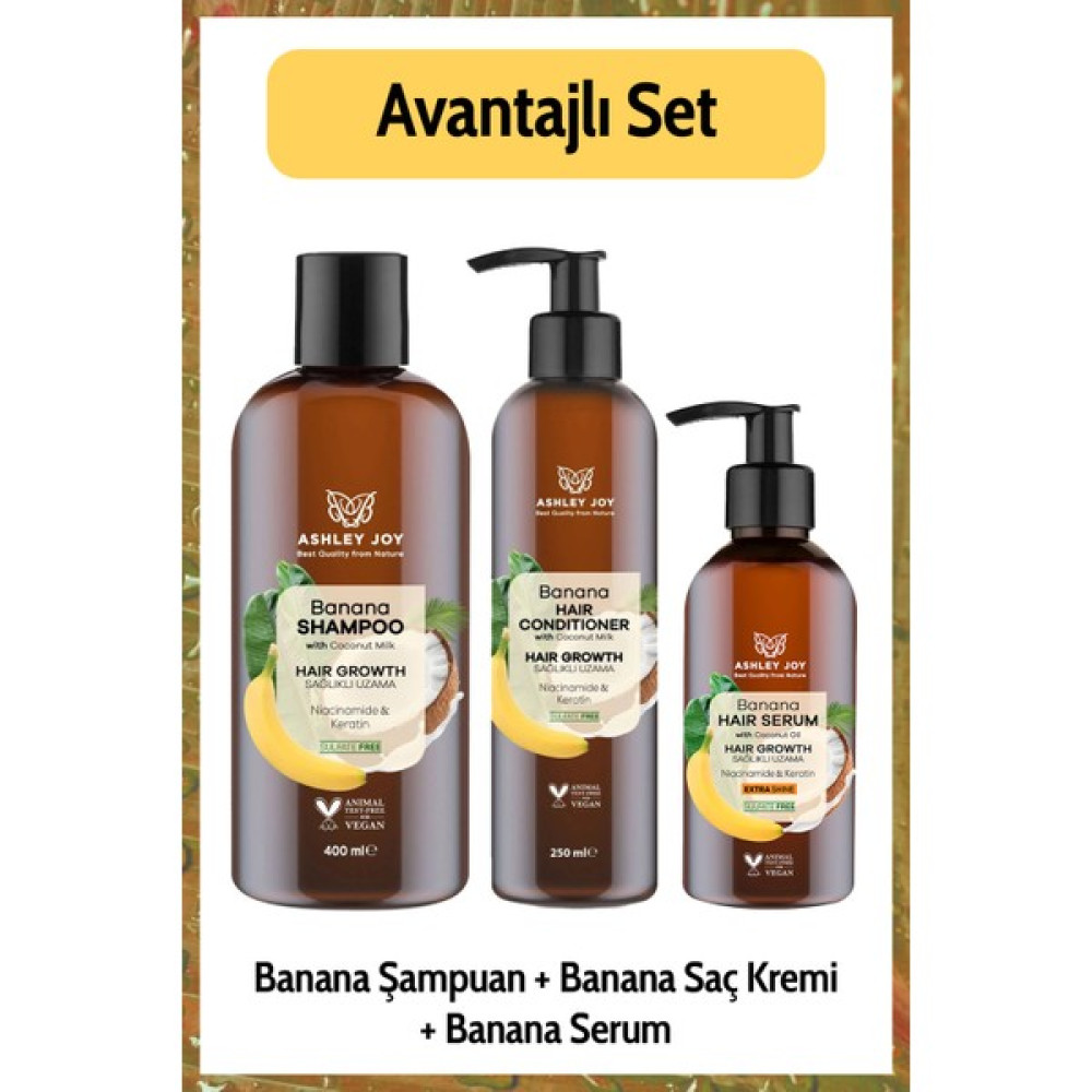 Ashley Joy Yavaş Uzayan Saçlara Niacinamide ve Vegan Keratin Içeren Banana 3'lü Bakım Seti Saç Bakım Maskeleri & Serumlar & Spreyler Fiyatı