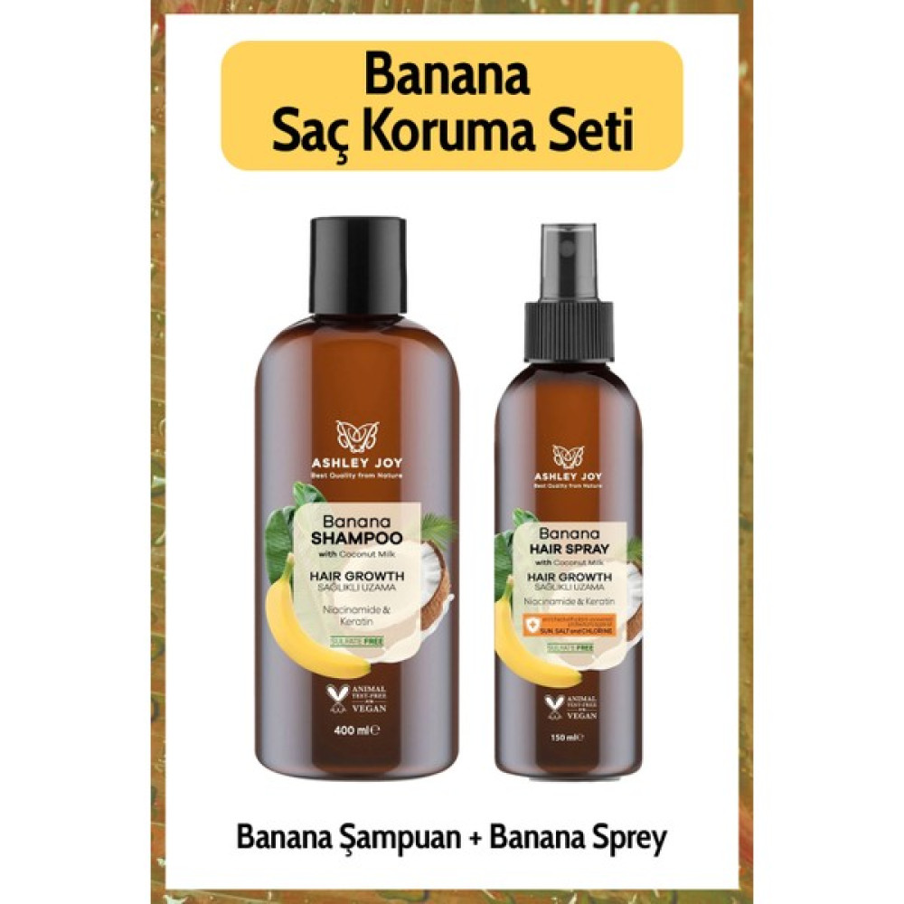 Ashley Joy Yavaş Uzayan Saçlara Niacinamide ve Vegan Keratin Içeren Banana Saç Koruma Seti Saç Bakım Maskeleri & Serumlar & Spreyler Fiyatı