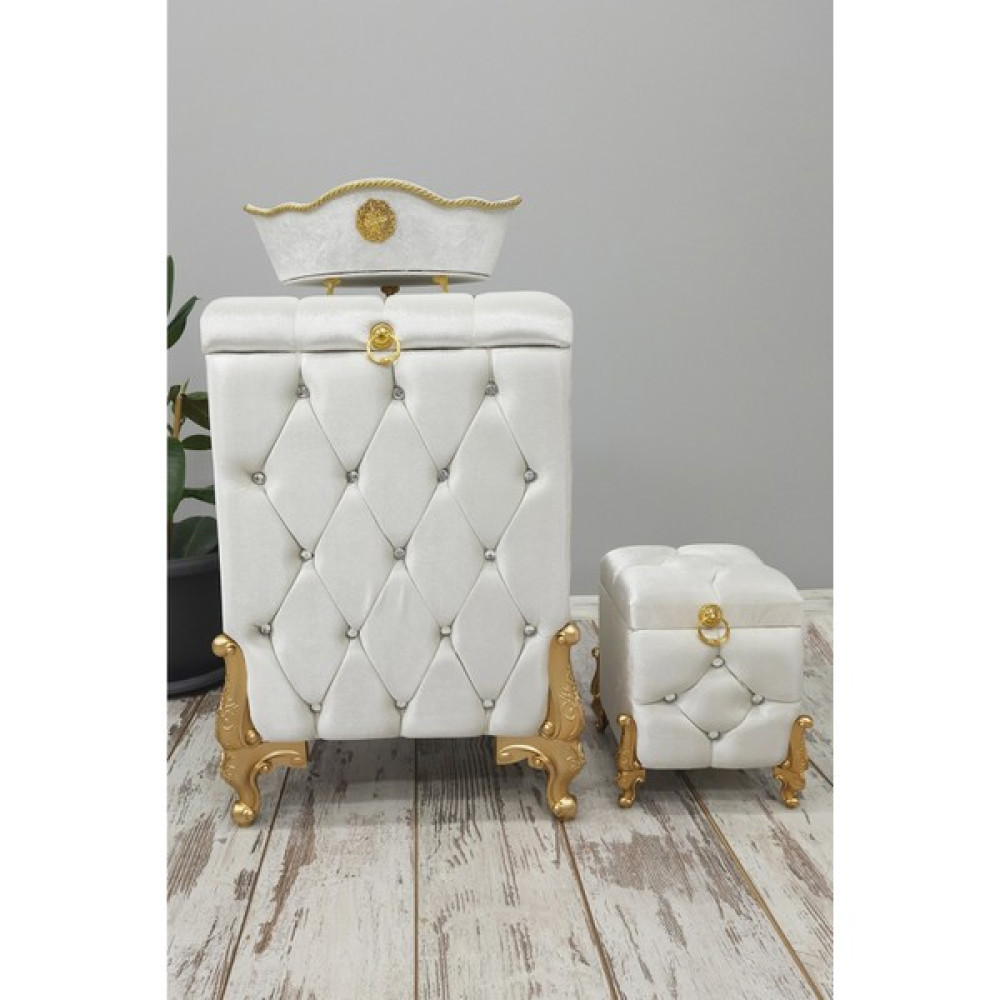 Asil Home Elegance Kapitone Mdf Pudra Renk 3'lü Çamaşır Sepeti Kirli Sepeti Banyo Seti Sepet Fiyatı