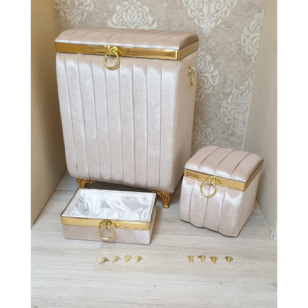 Asil Home Elegance Mdf Kabak Desen 3'lü Çamaşır Sepeti Banyo Seti - Bej Sepet Fiyatı