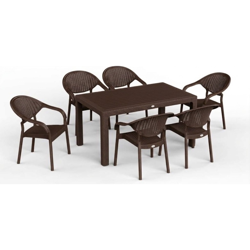Asil Konsept 90 x 150 Bambu Plastik Rattan Camsız Bahçe Balkon Teras Masa Takımı 6 Kolçaklı Sandalyeli - Kahverengi Diğer Fiyatı