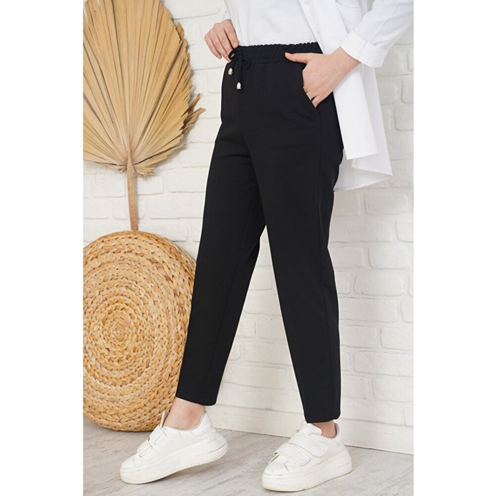 asilmoda Ip Detaylı Beli Lastikli Dar Paça Siyah Pantolon 48 Beden Kadın Pantolon Fiyatı