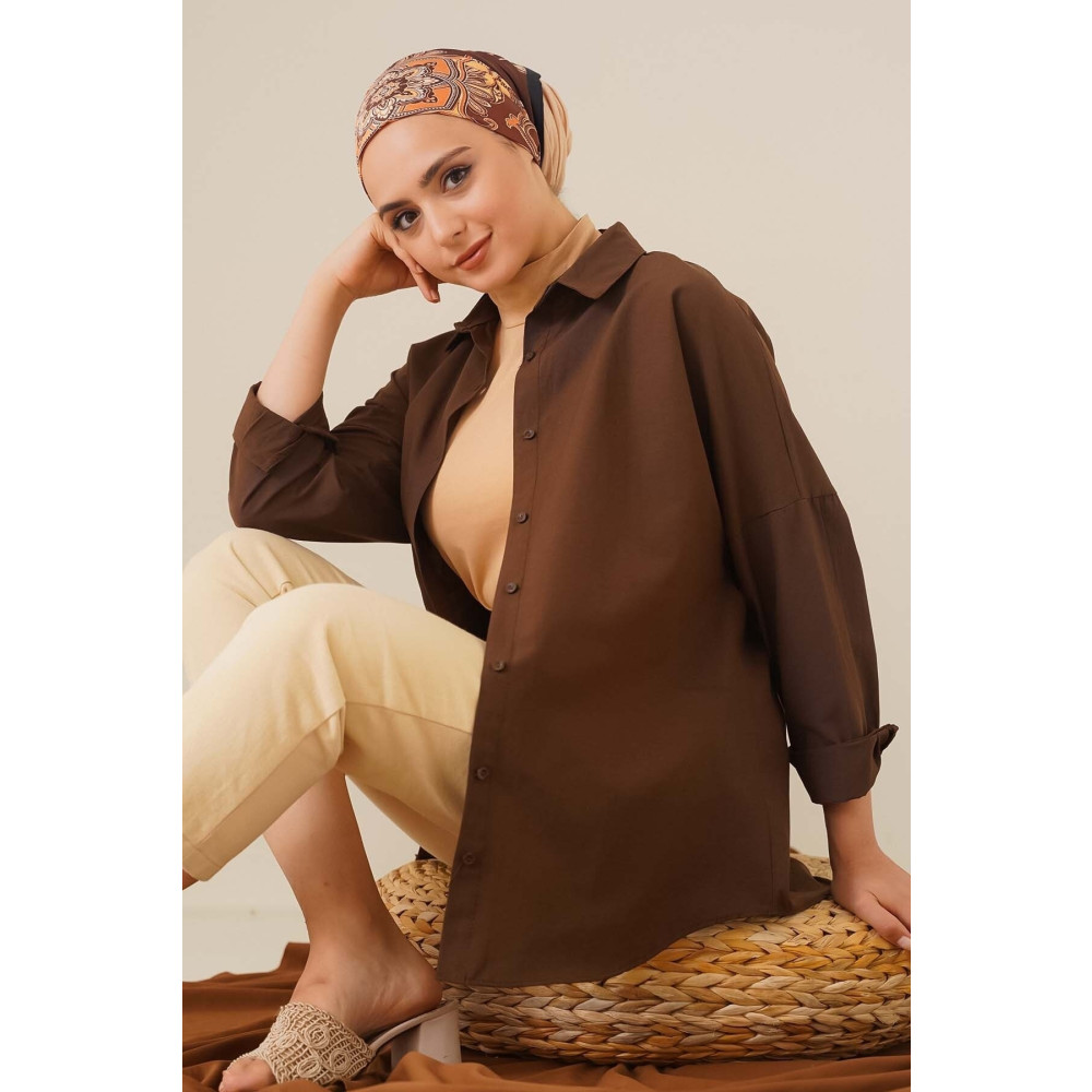asilmoda Oversize Basic Gömlek Kahve 34 Beden Tesettür Giyim Fiyatı