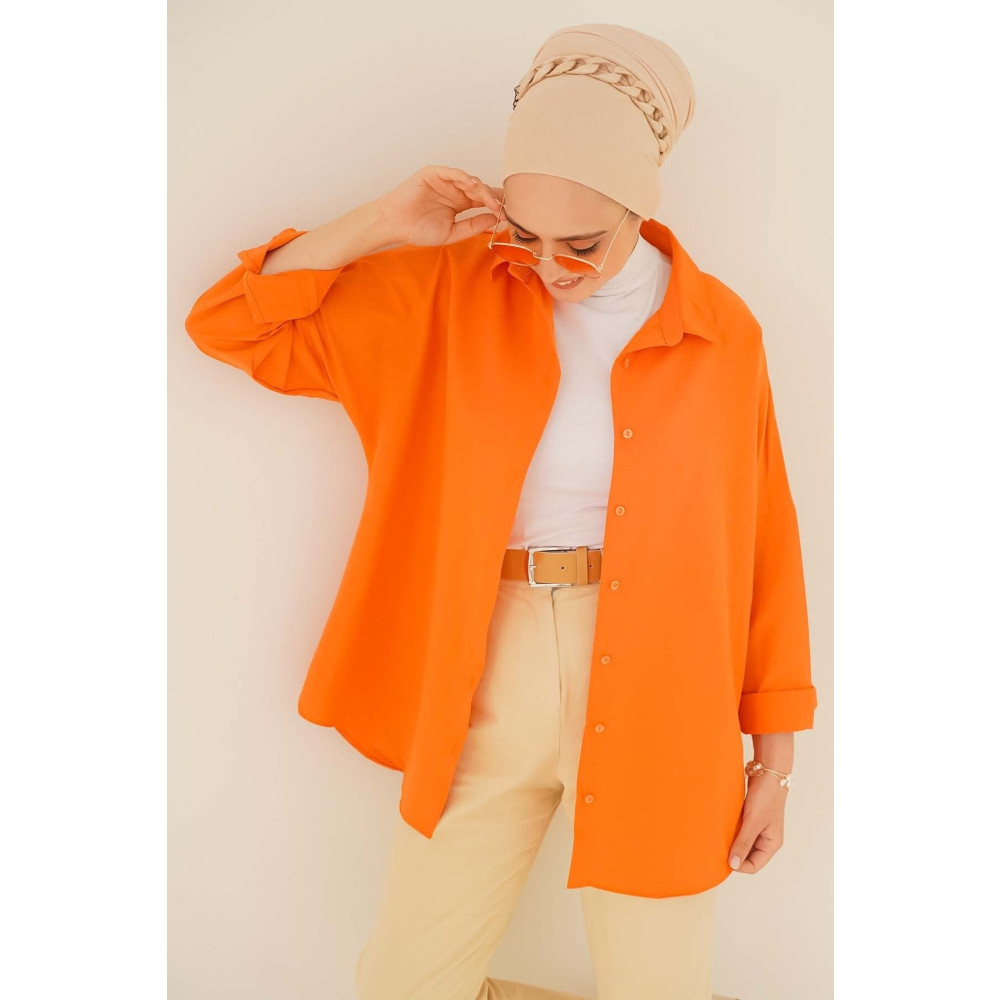 asilmoda Oversize Basic Gömlek Oranj 40 Beden Tesettür Giyim Fiyatı