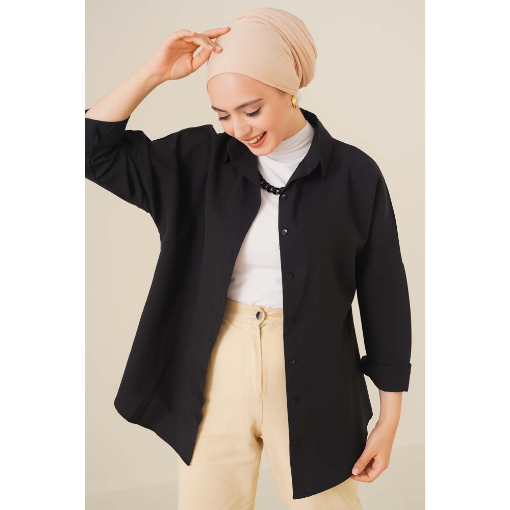 asilmoda Oversize Basic Gömlek Siyah 36 Beden Tesettür Giyim Fiyatı