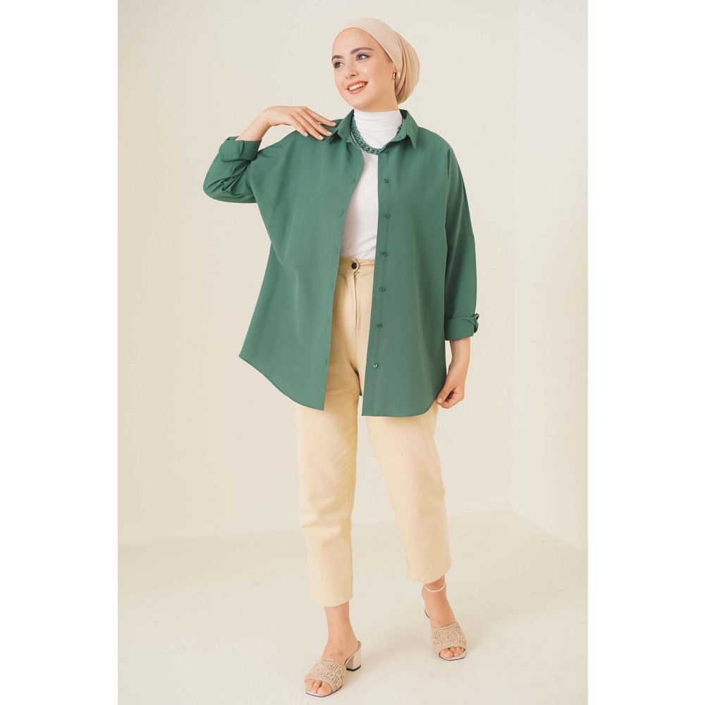 asilmoda Oversize Basic Gömlek Yeşil 38 Beden Tesettür Giyim Fiyatı