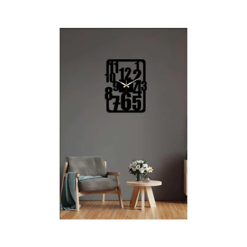 Asimetrik Rakamlı Modern Ahşap Duvar Saati - Büyük Boy Duvar Saati 48 x 38CM Dekoratif Saat Fiyatı