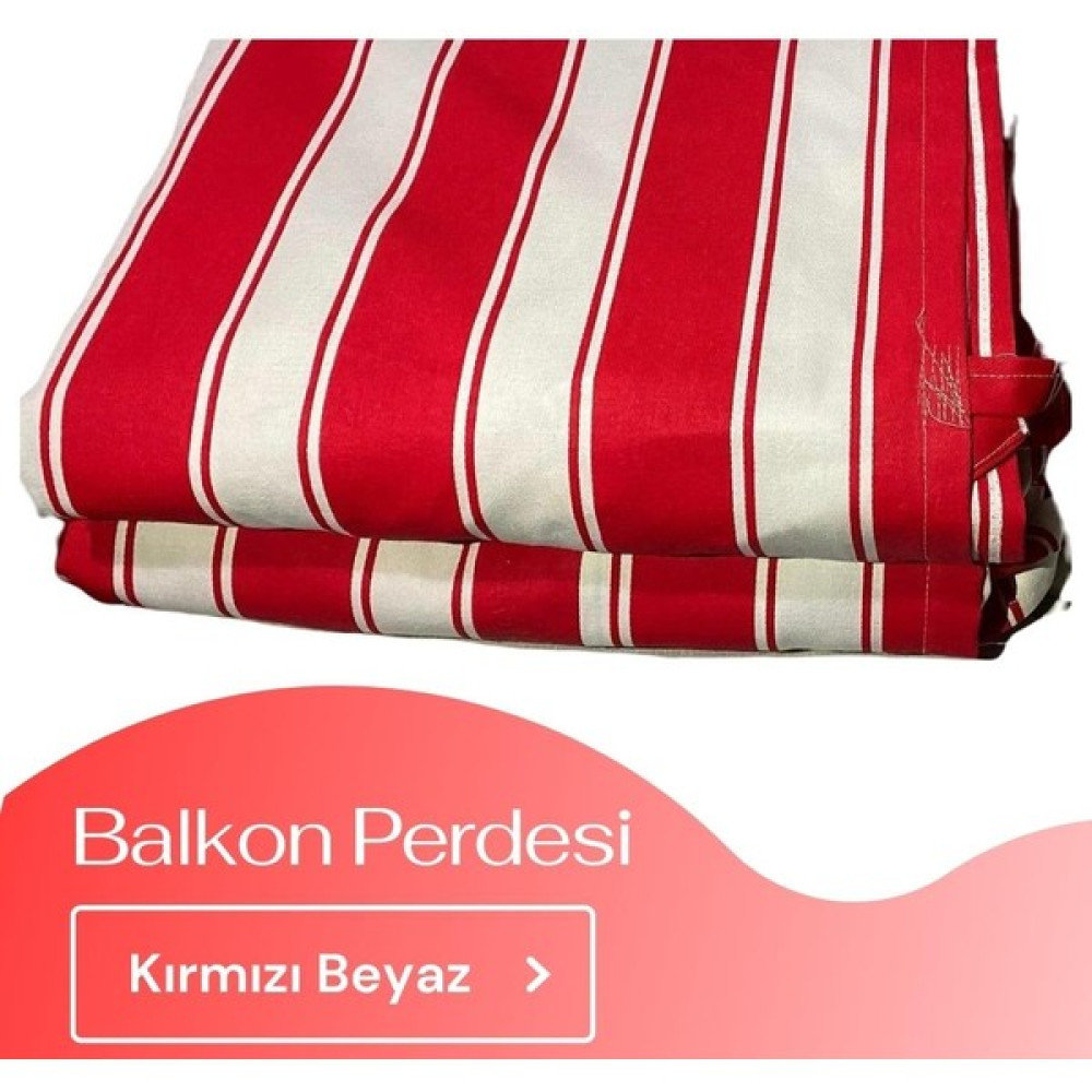 Aşiyan aşiyan Çizgili Balkon Perdesi Kalın Kumaş - 100 x 200 cm - Kırmızı - Beyaz Perde Fiyatı