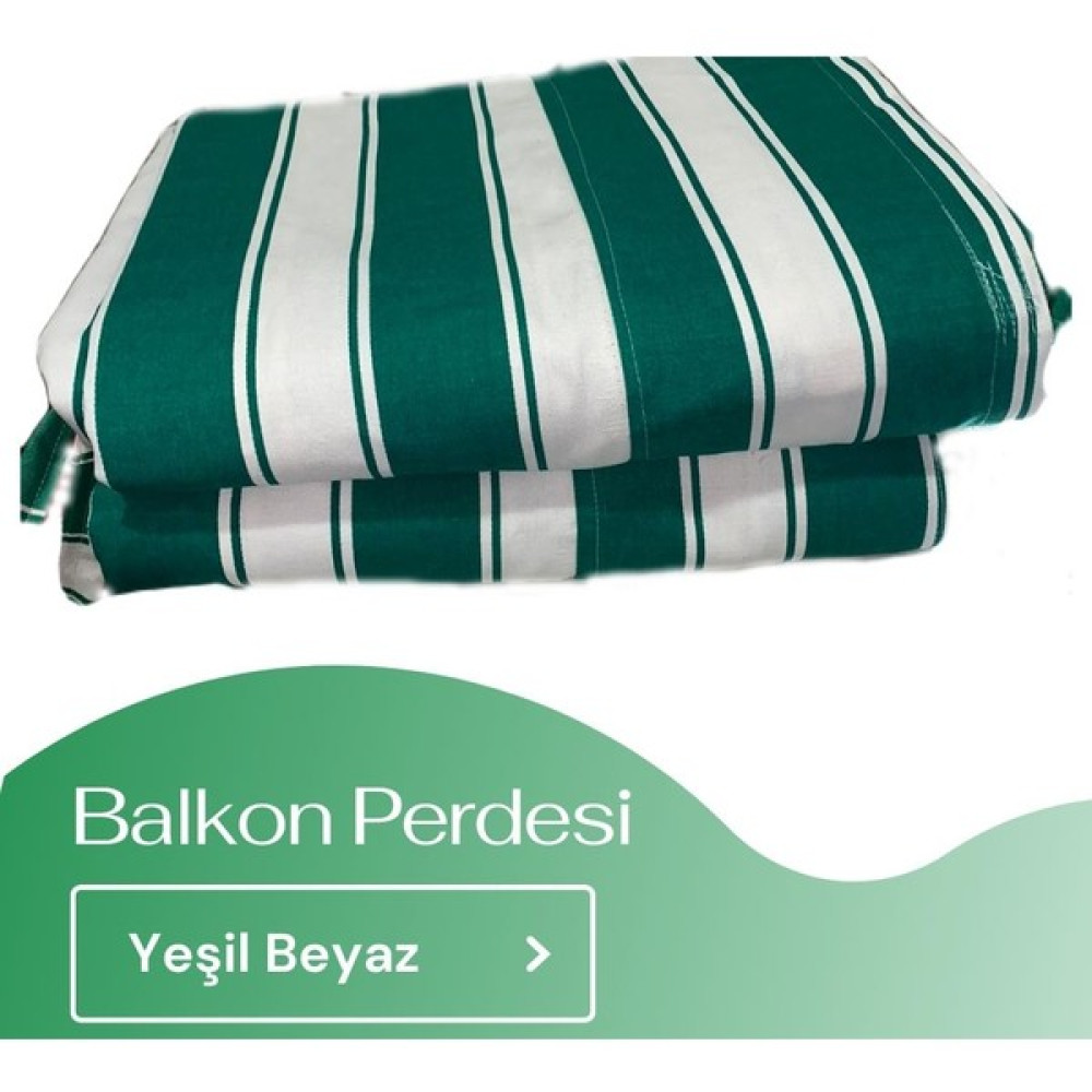 Aşiyan aşiyan Çizgili Balkon Perdesi Kalın Kumaş - 100 x 200 cm - Yeşil - Beyaz Perde Fiyatı
