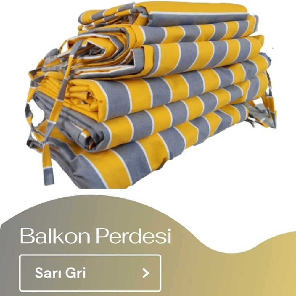 Aşiyan aşiyan Çizgili Balkon Perdesi Kalın Kumaş - 100 x 230 cm - Sarı - Gri Perde Fiyatı