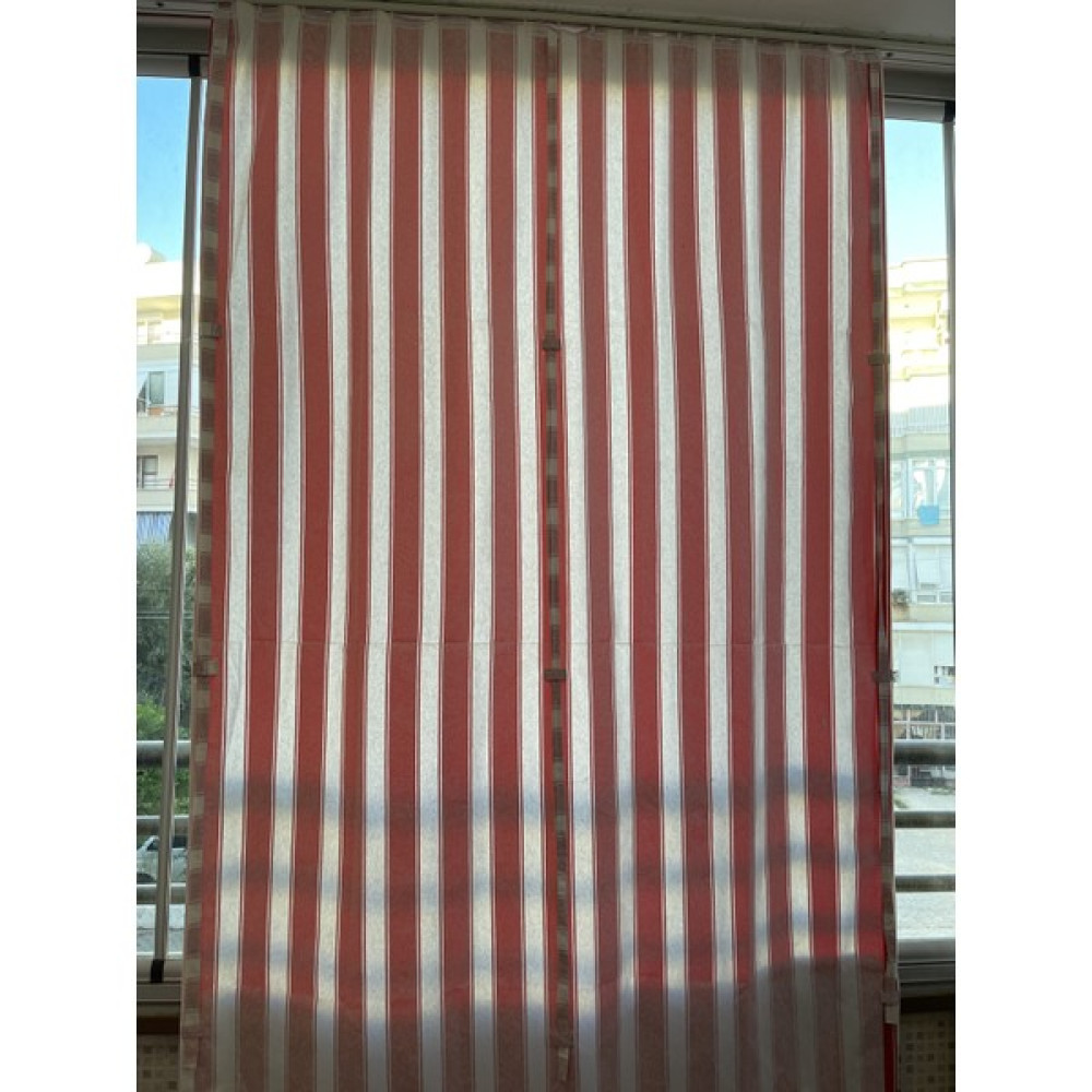 Aşiyan İple Çekişli Yüksekliği Ayarlanabilir Çizgili Balkon Perdesi Kalın Kumaş - 100 x 200 cm - Kırmızı - Beyaz Perde Fiyatı