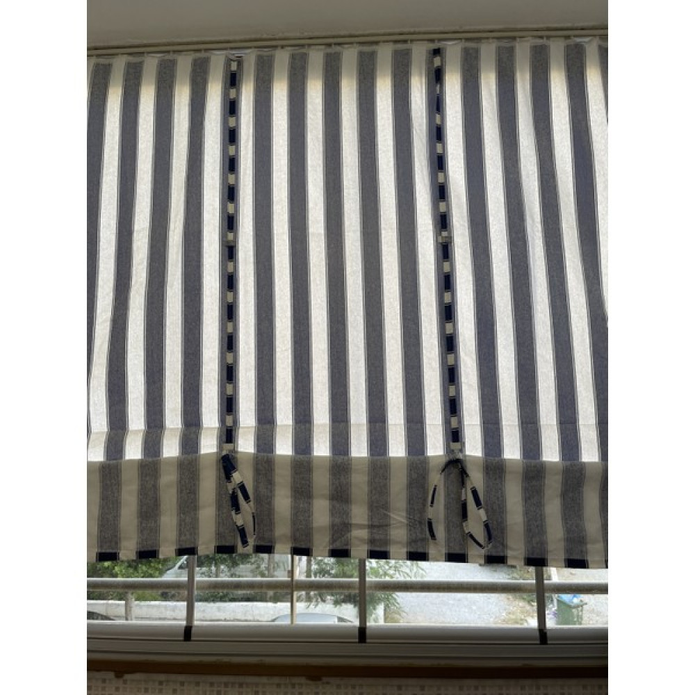 Aşiyan iple Çekişli Yüksekliği Ayarlanabilir Çizgili Balkon Perdesi Kalın Kumaş - 100 x 200 cm - Mavi - Beyaz Perde Fiyatı