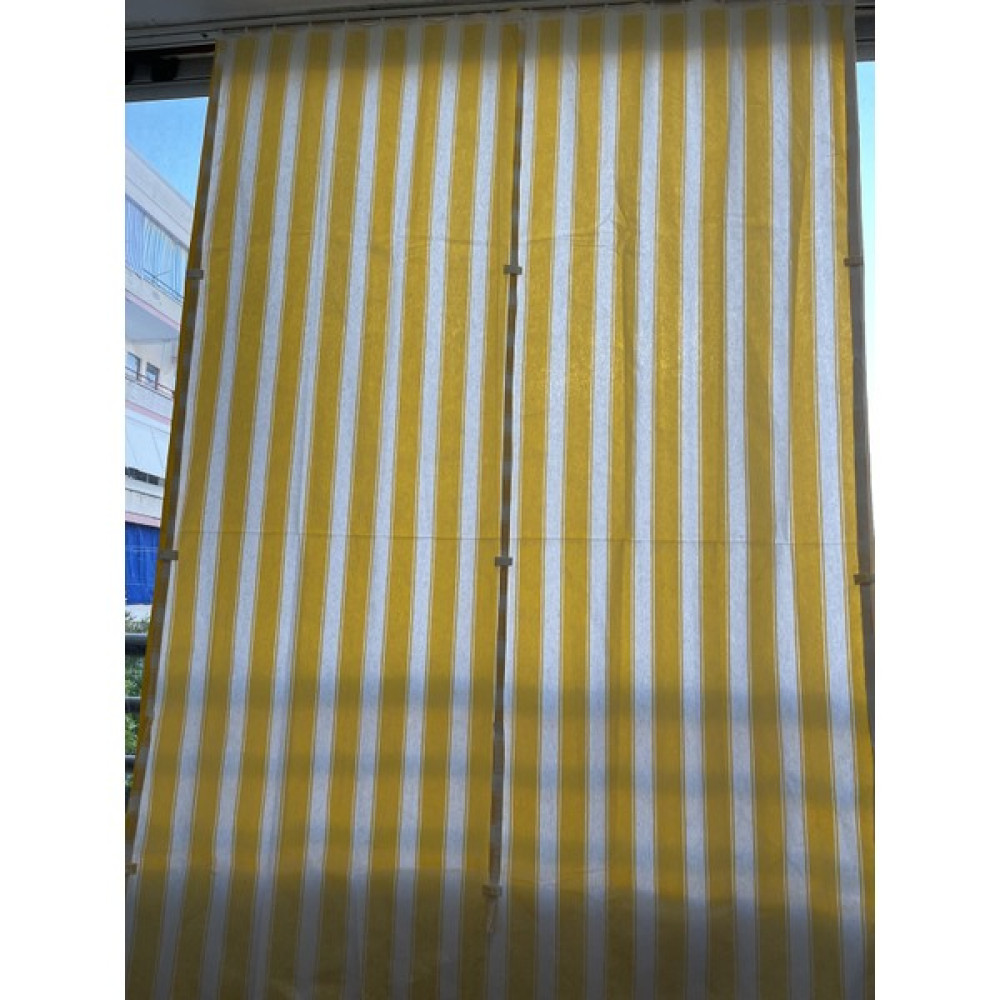 Aşiyan iple Çekişli Yüksekliği Ayarlanabilir Çizgili Balkon Perdesi Kalın Kumaş - 100 x 200 cm - Sarı - Beyaz Perde Fiyatı