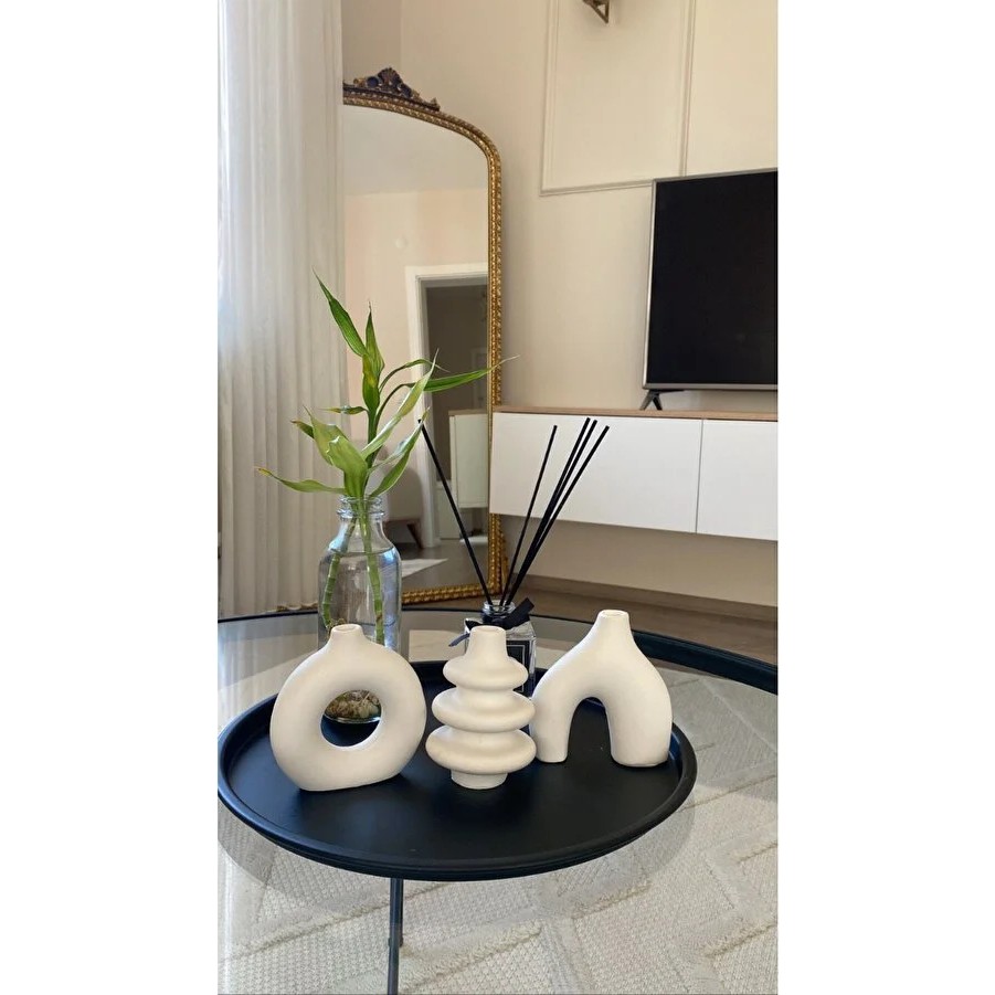Askar Decor 10 cm Minimal Vazo Set 3'Lü Bohem Biblo Minyatür Dekoratif Vazo - Beyaz Vazo Fiyatı