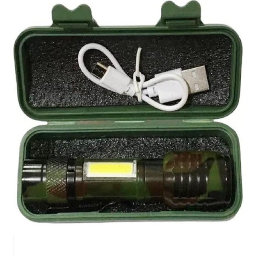 Asker Vadisi Ultra Güçlü + 5W Cob LED USB Şarjlı El Feneri Kamp Avcılık Feneri Deprem Feneri Haki Kamuflaj El Feneri Fiyatı