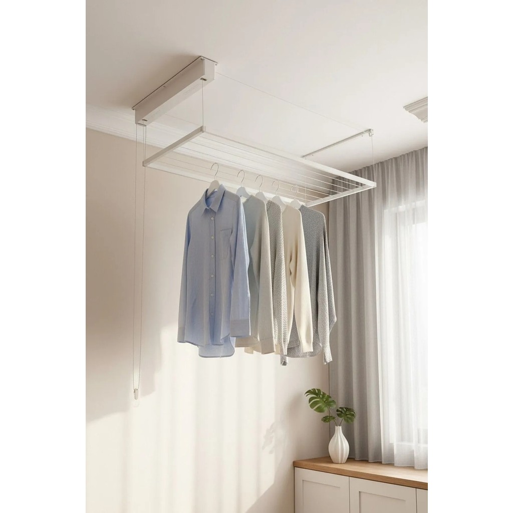 Askur Tavana Monte Asansörlü Çamaşır Askılığı 70x200 cm 6 Askı İpi Beyaz Diğer Fiyatı