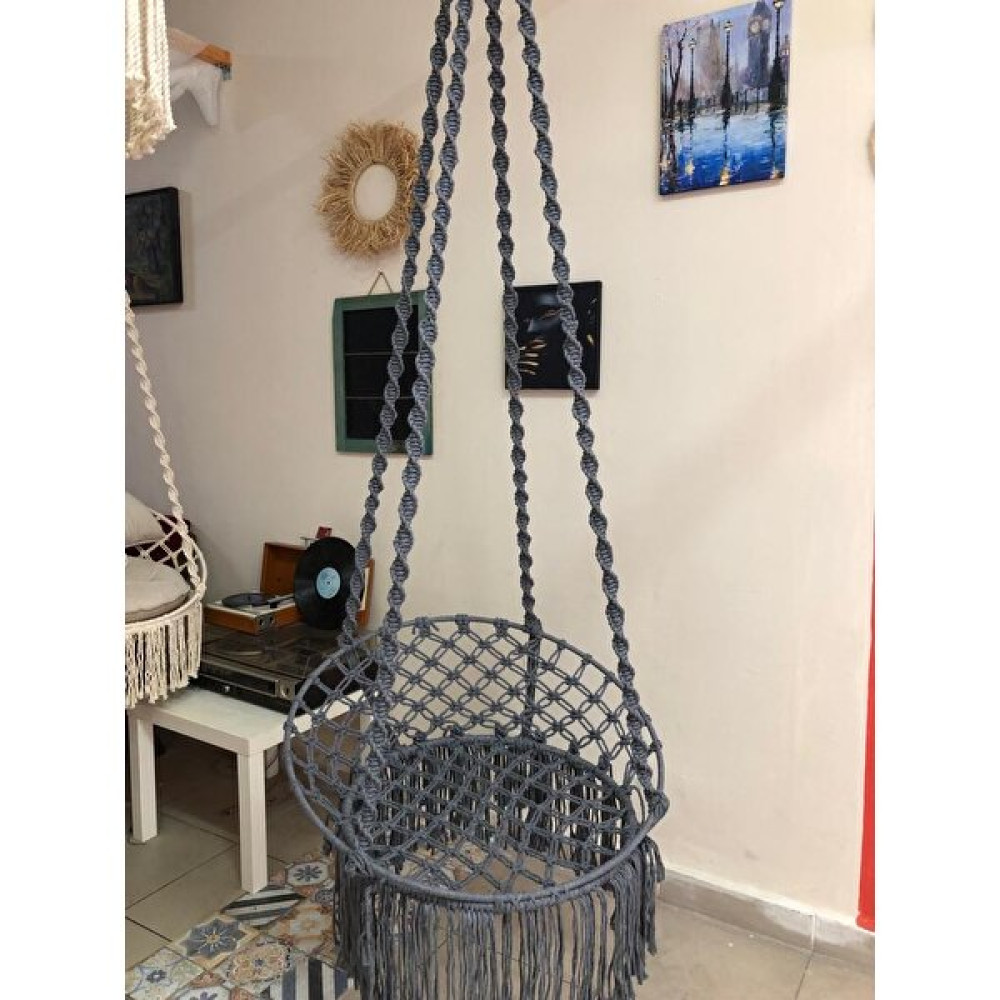 Aslan Butik Aslanbutik Gri Makrome Özel Örgü Burgu Halatlı Salıncak Hamak 24070170 Bahçe Salıncağı Fiyatı