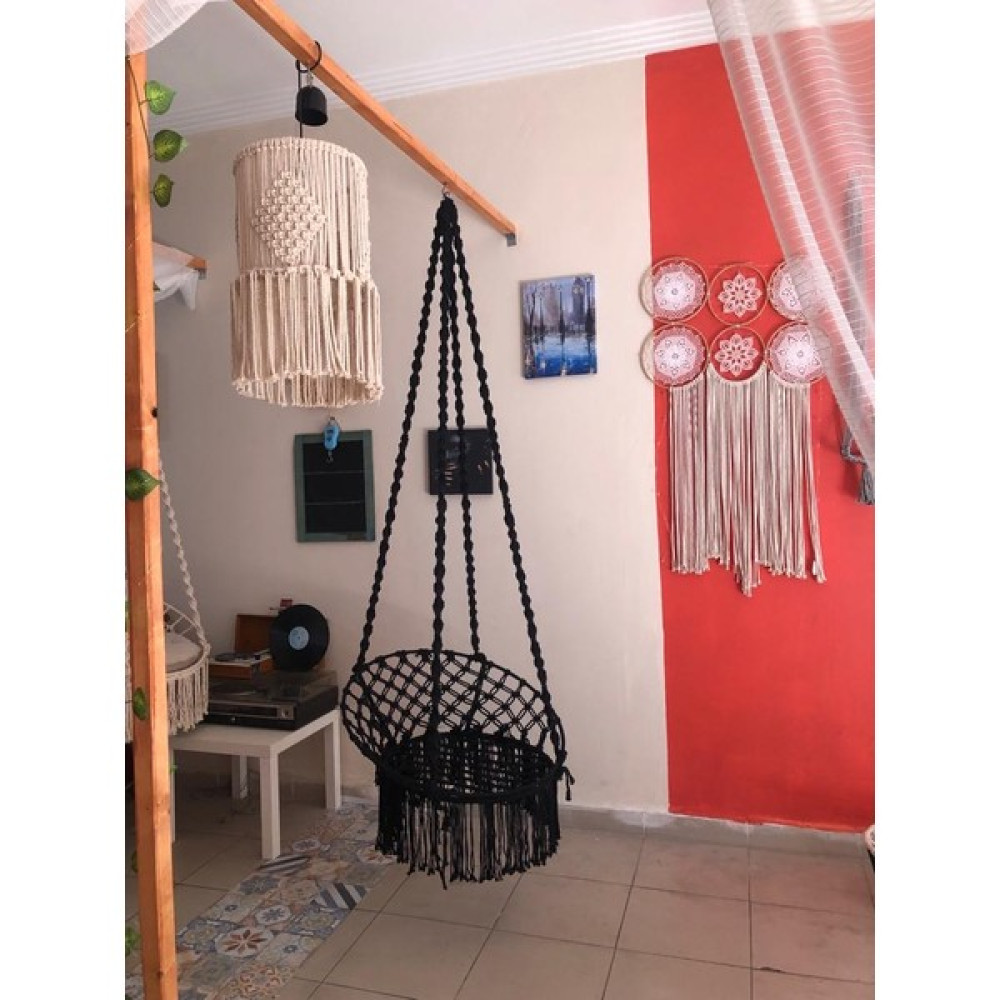 Aslan Butik Aslanbutik Siyah Makrome Özel Örgü Burgu Halatlı Salıncak Hamak Bahçe Salıncağı Fiyatı