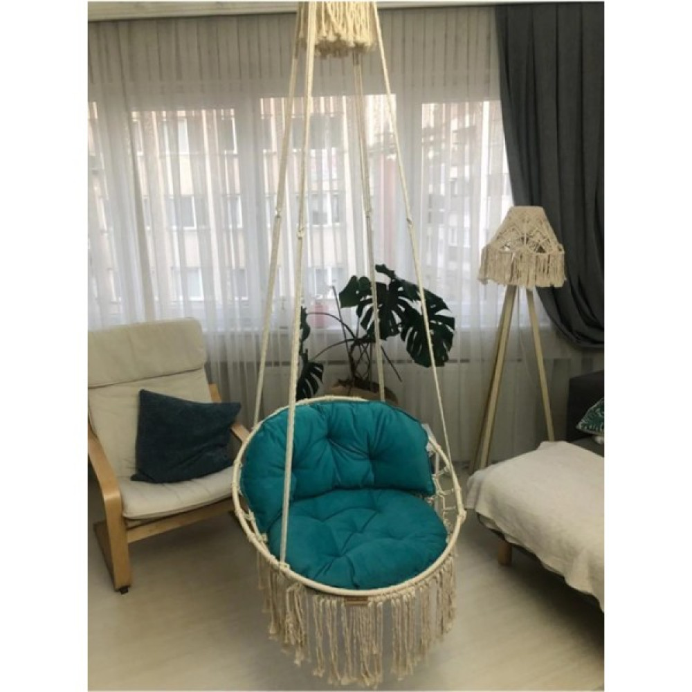 Aslan Butik Makrome Özel Örgü Salıncak Hamak Pamuk Ip 60 x 80 Turkuaz Yastık - Ekru Bahçe Salıncağı Fiyatı
