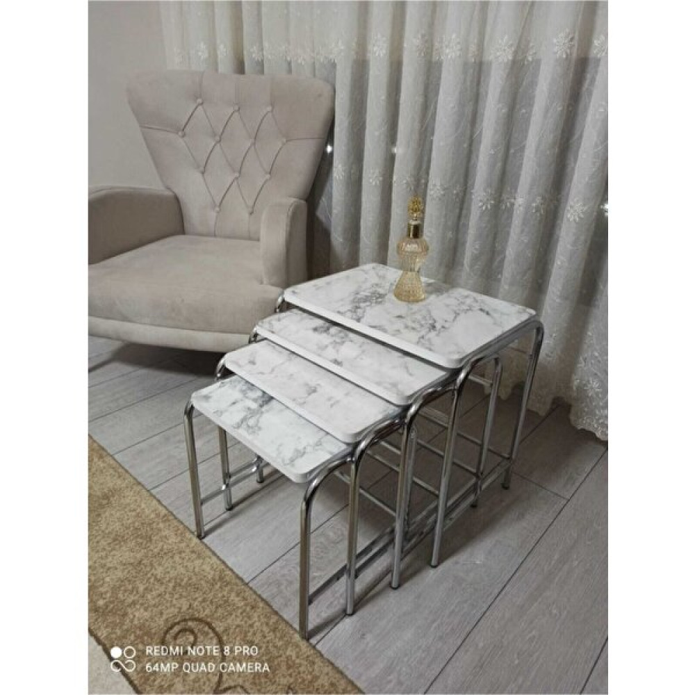 Aslan Store 4 Lü Metal Ayak Zigon Sehpa Beyaz Mermer Zigon Sehpa Fiyatı