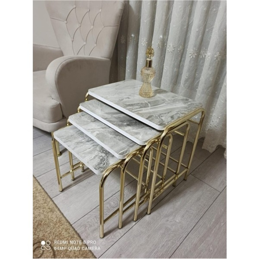 Aslan Store Zigon Sehpa Sarı Nikelaj Kaplama Metal Ayaklı Alaca Beyaz Mermer Desen Zigon Sehpa Fiyatı
