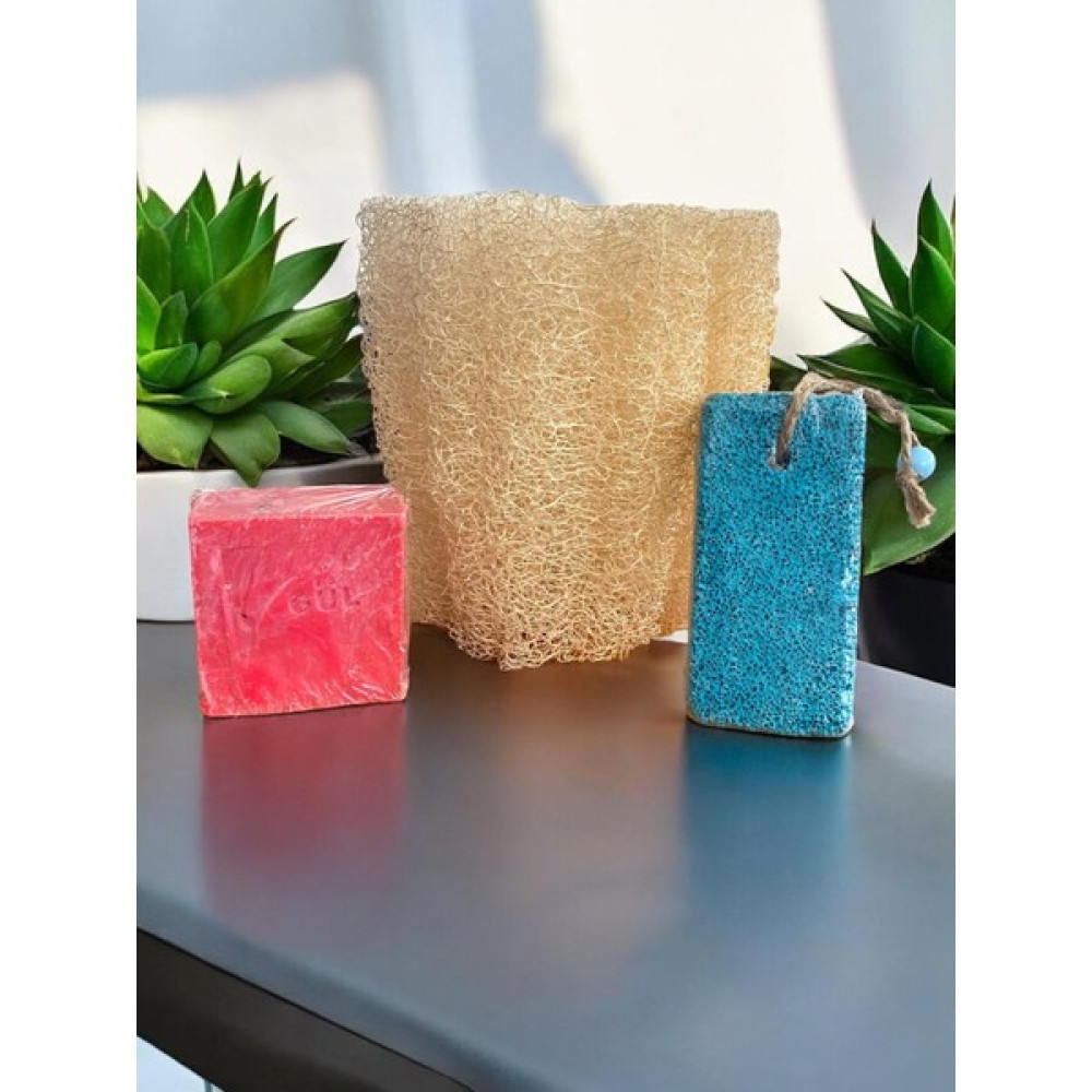 Aslancan Natural Shop 3 Lü Set Doğal Kabak Lifi,doğal Gül Sabun, Ponza Topuk Taşı,peeling Oto Boyaları Fiyatı