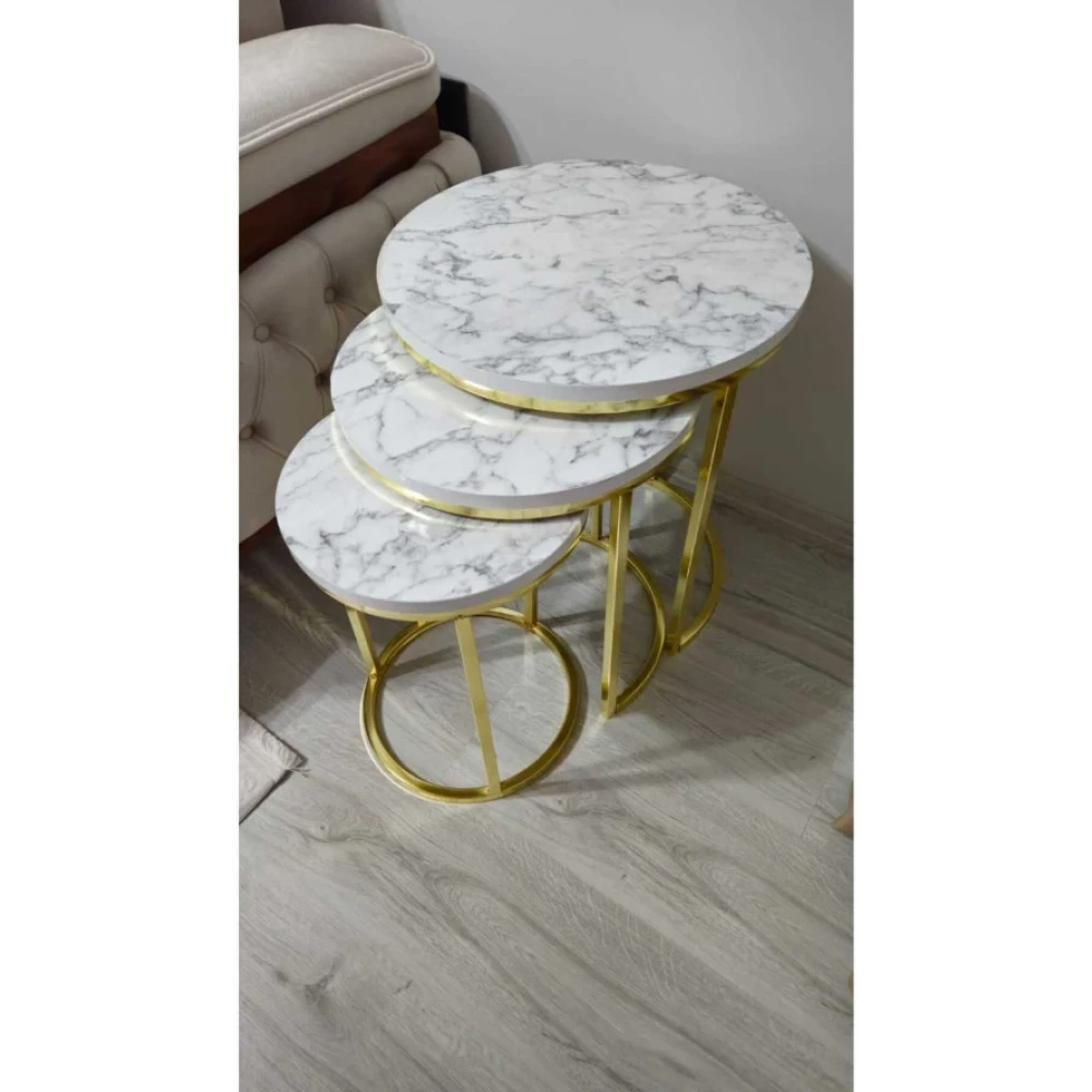 Aslanstore 3'Lu Metal Hılal Zigon Sehpa Gold Metal Suntalam Beyaz Tv Ünitesi / Sehpası Fiyatı