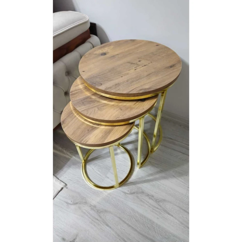 Aslanstore 3'Lu Metal Hılal Zigon Sehpa Gold Metal Suntalam Cevız Tv Ünitesi / Sehpası Fiyatı