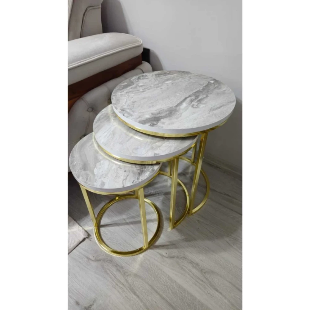 Aslanstore 3'Lu Metal Hılal Zigon Sehpa Gold Metal Suntalam Grı Tv Ünitesi / Sehpası Fiyatı