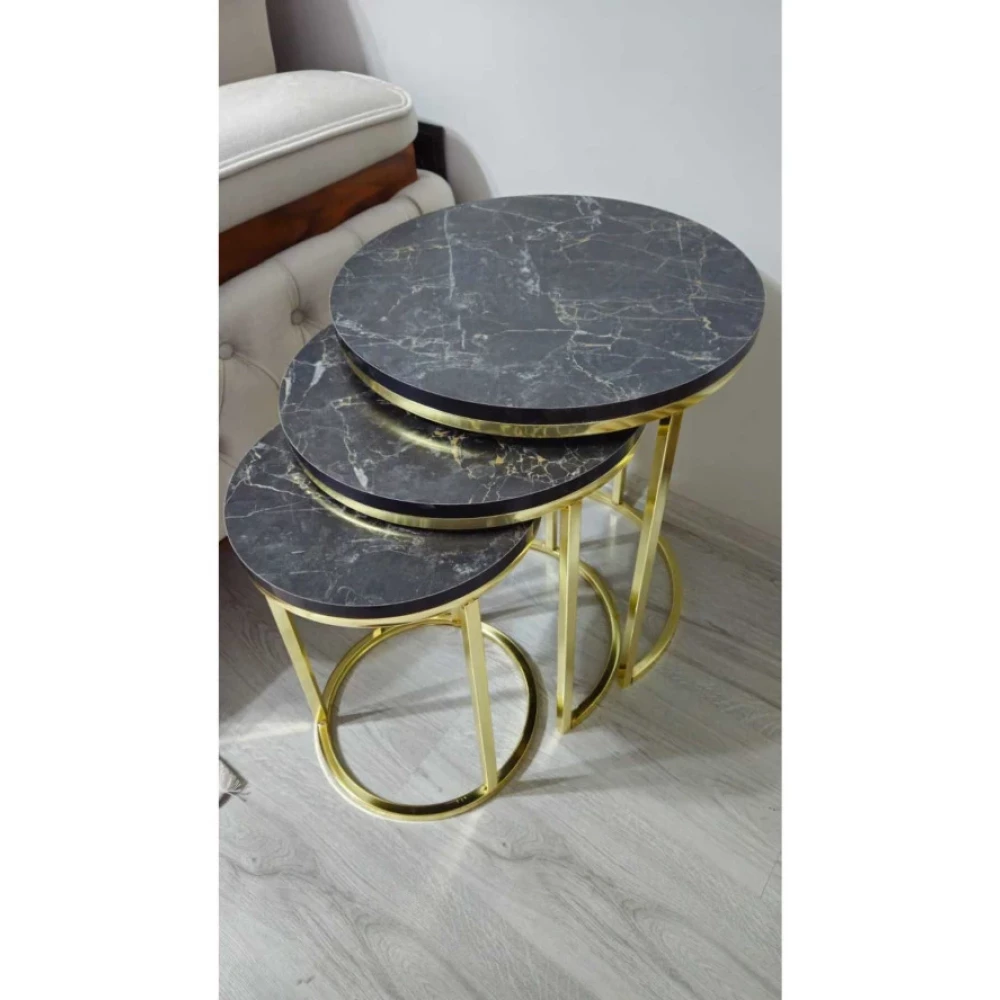Aslanstore 3'Lu Metal Hılal Zigon Sehpa Gold Metal Suntalam Sıyah Tv Ünitesi / Sehpası Fiyatı