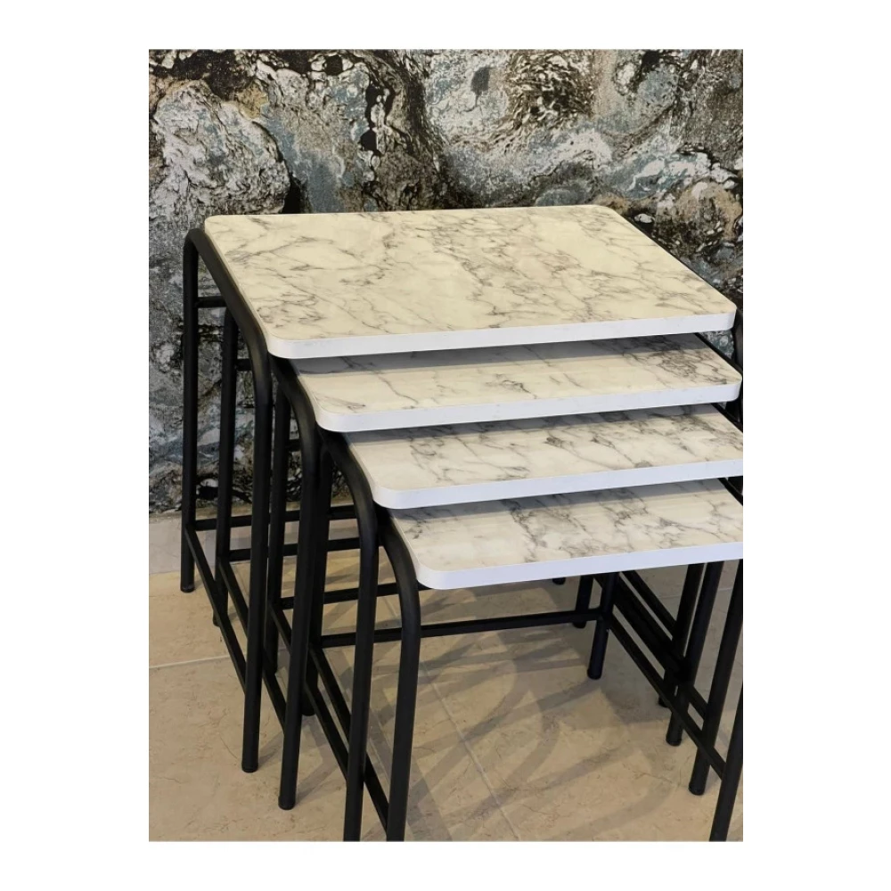 Aslanstore 4'Lu Metal Zigon Sehpa Beyaz Mermer Tv Ünitesi / Sehpası Fiyatı