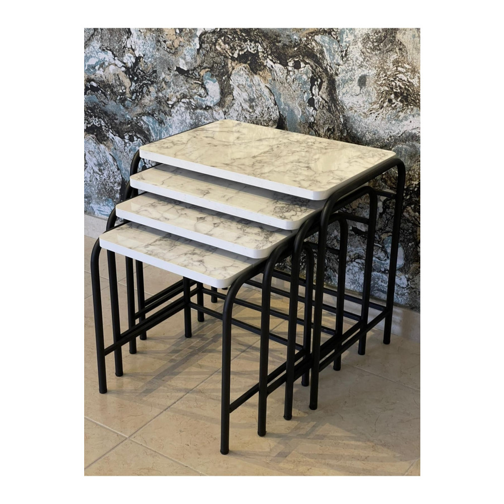 ASLANSTORE 4lü Metal Zigon Sehpa Beyaz Mermer Zigon Sehpa Fiyatı