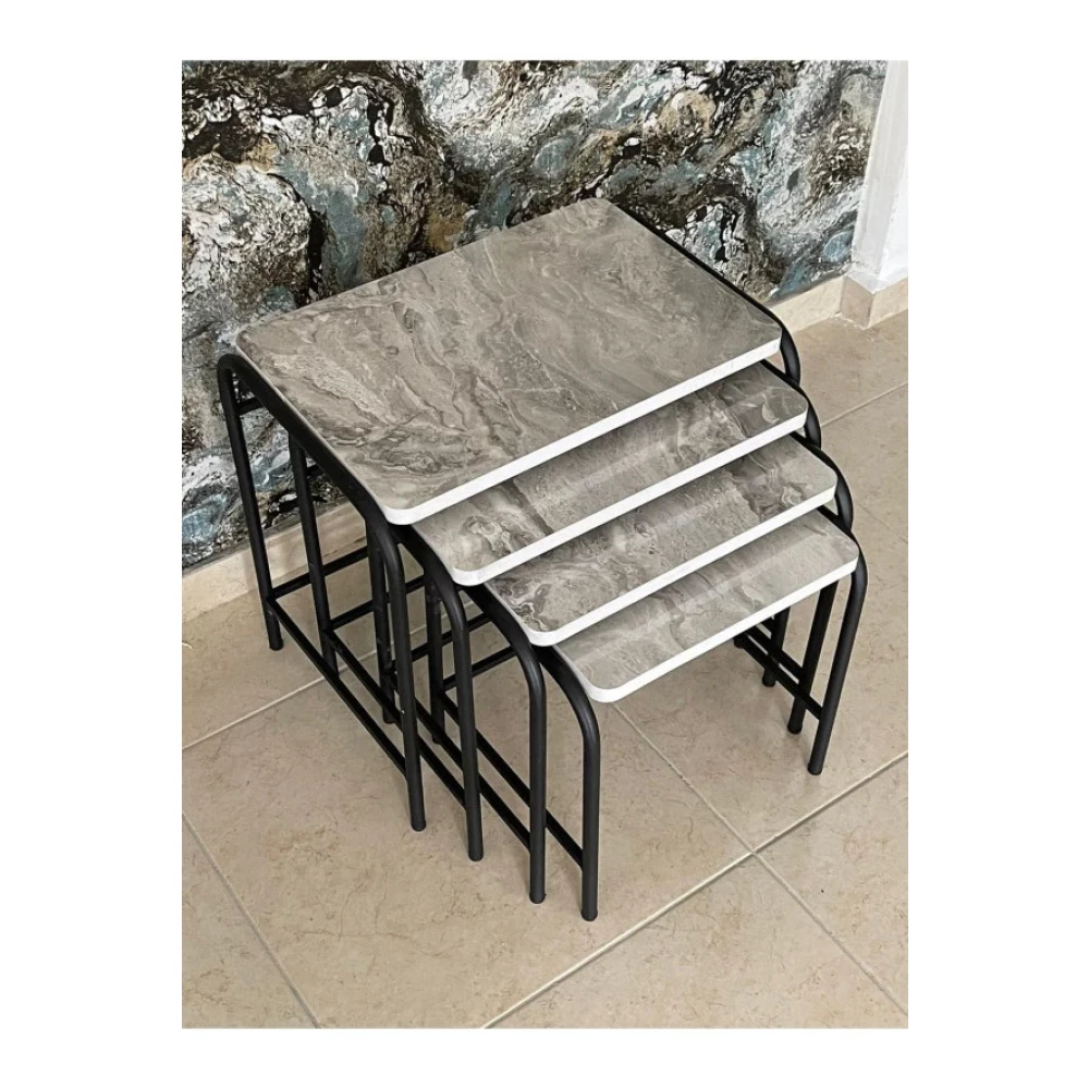 Aslanstore 4'Lu Metal Zigon Sehpa Gri Mermer Tv Ünitesi / Sehpası Fiyatı