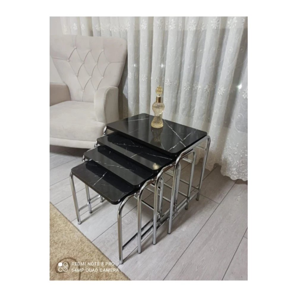 Aslanstore 4'Lu Metal Zigon Sehpa Krom Sıyah Tv Ünitesi / Sehpası Fiyatı