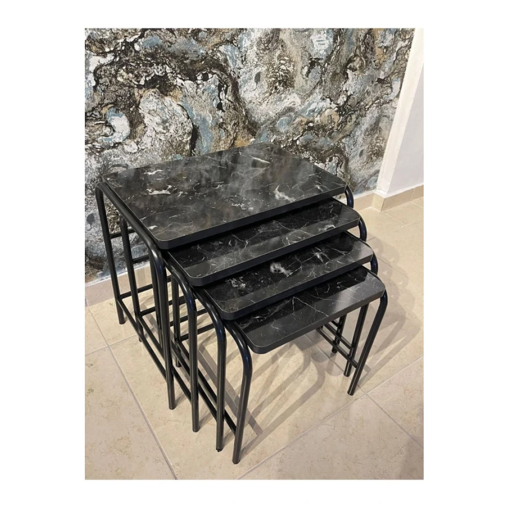 Aslanstore 4'Lu Metal Zigon Sehpa Siyah Mermer Tv Ünitesi / Sehpası Fiyatı