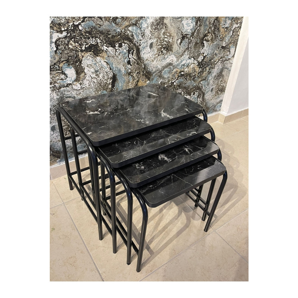 ASLANSTORE 4lü Metal Zigon Sehpa Siyah Mermer Zigon Sehpa Fiyatı