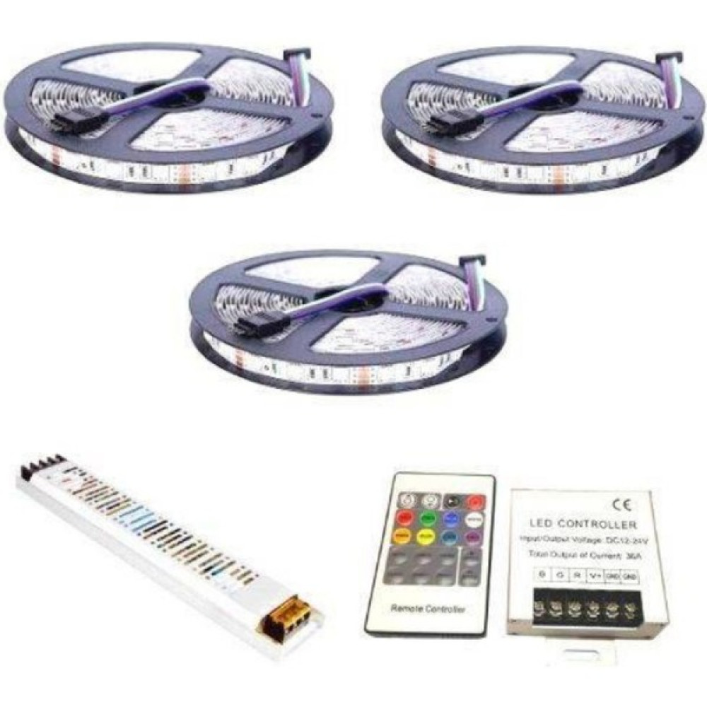 Asled 15 Metre Iç Rgb Şerit LED Ultra Slim Trafo Kumanda 3 Çip 5050 Double Pcb 15 mt Iç Set - 15 m - Renkli Led Aydınlatmalar Fiyatı