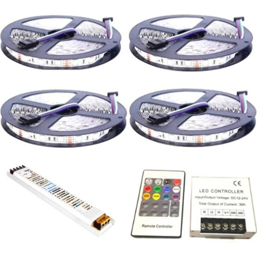 Asled 20 Metre Iç Rgb Şerit LED 25 Amper Ultra Slim Trafo Kumanda 3 Çip 5050 Double Pcb 20 mt Iç Set - 20 m - Renkli Led Aydınlatmalar Fiyatı