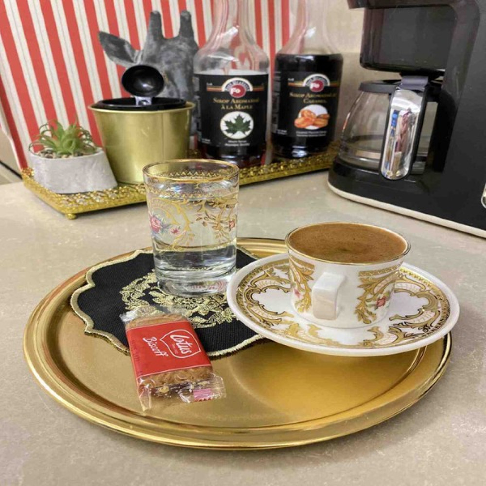 Aslı Hediyelik Yuvarlak Gold Sunum Tepsisi Dekoratif Servis Tepsisi 22 cm - 22 cm Servis Tepsisi Fiyatı