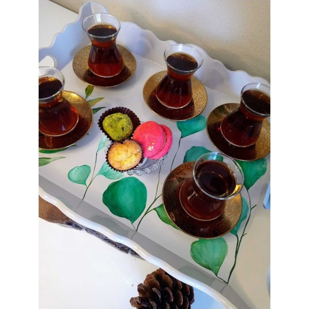 Aslı Sanat El Boyaması Ahşap Çay , Kahve , Söz Nişan Dekoratif Servis Sunum Tepsisi Servis Tepsisi Fiyatı