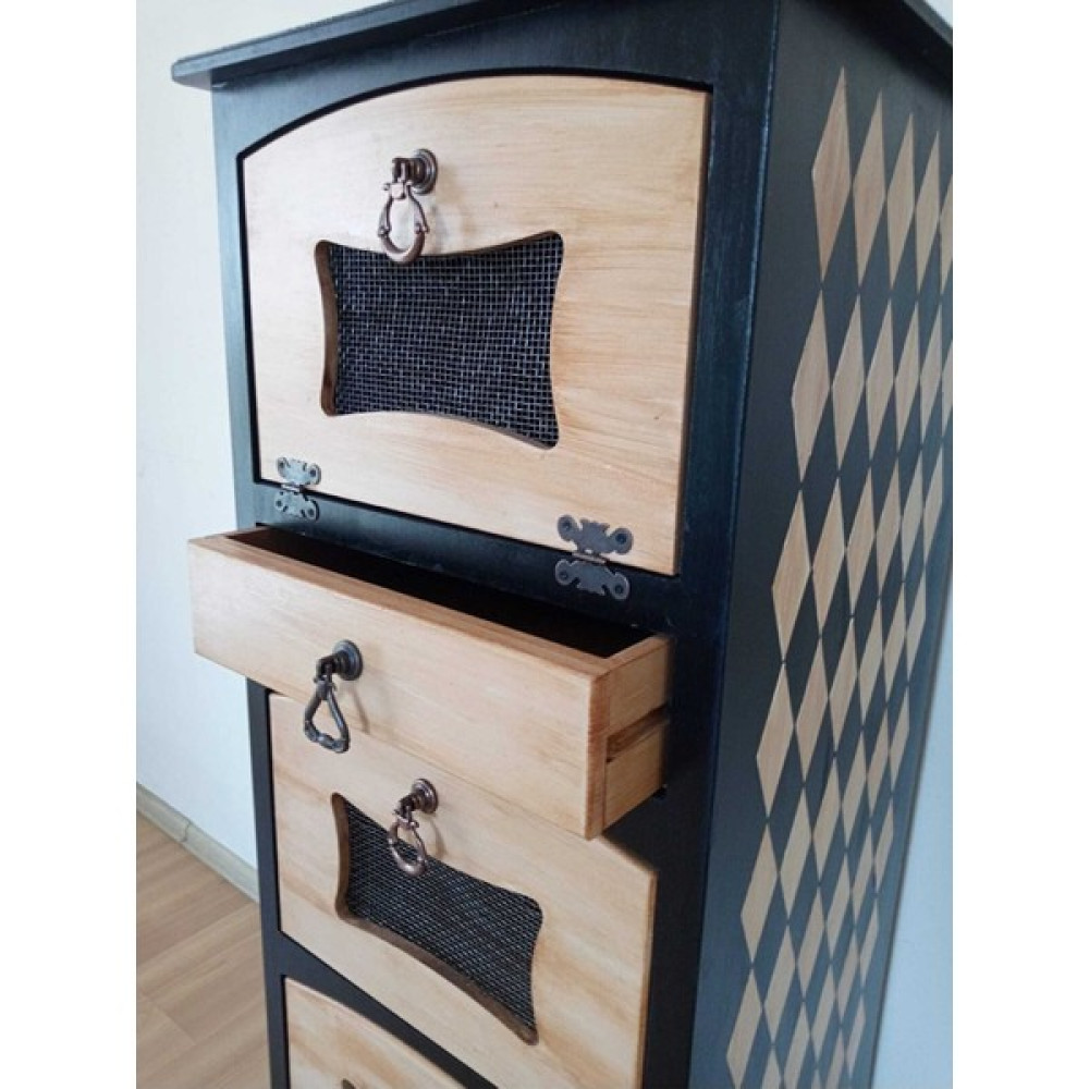 Aslı Sanat El Boyaması Çekmeceli Kapaklı Dekoratif Ahşap Dolap 105X37X37 cm Gardrop & Dolap Fiyatı