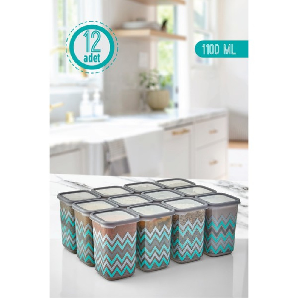 Aslife 12'li Desenli Saklama Kabı Erzak Kabı Kavanoz 1100 ml - Turkuaz Saklama Kapları Fiyatı