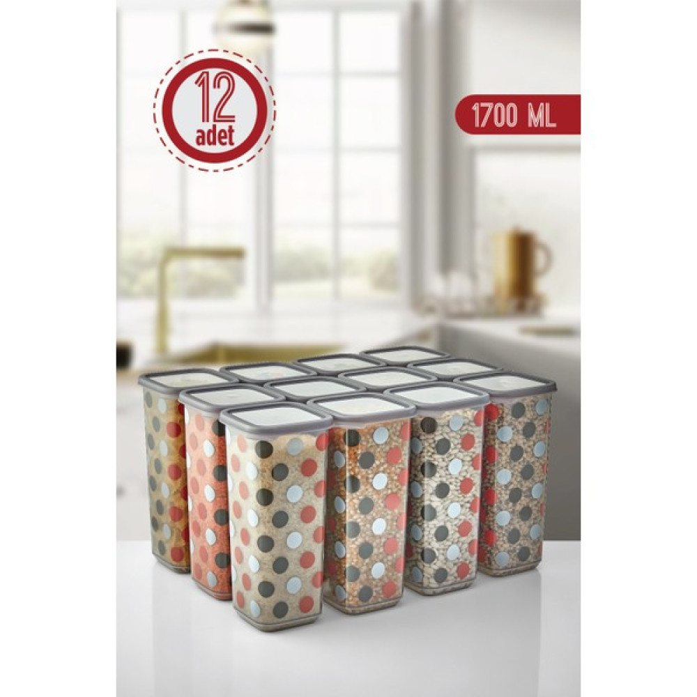 Aslife 12'li Desenli Saklama Kabı Erzak Kabı Kavanoz 1700 ml - Bianco Saklama Kapları Fiyatı