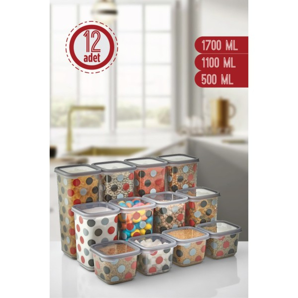 Aslife 12'li Desenli Saklama Kabı Erzak Kabı Seti 500ML 1100 ml 1700 ml - Bianco Saklama Kapları Fiyatı