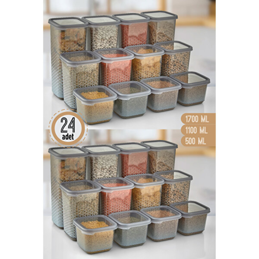 Aslife 24'lü Saklama Kabı Erzak Kabı Seti 500 ml 1100 ml 1700 ml - Şeffaf Saklama Kapları Fiyatı