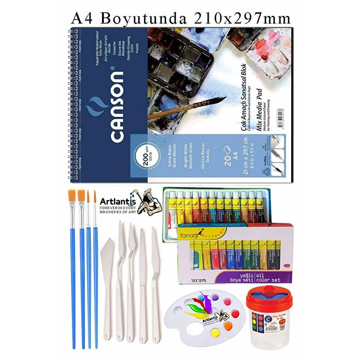 Asnorm Canson Çok Amaçlı Sanatsal Blok A4 200 Gr 20 Yaprak 1 Adet Fanart 12 Renk Yağlı Boya Fırça Palet Spatula Fırça Temizleme Not Defteri & Bloknot Fiyatı