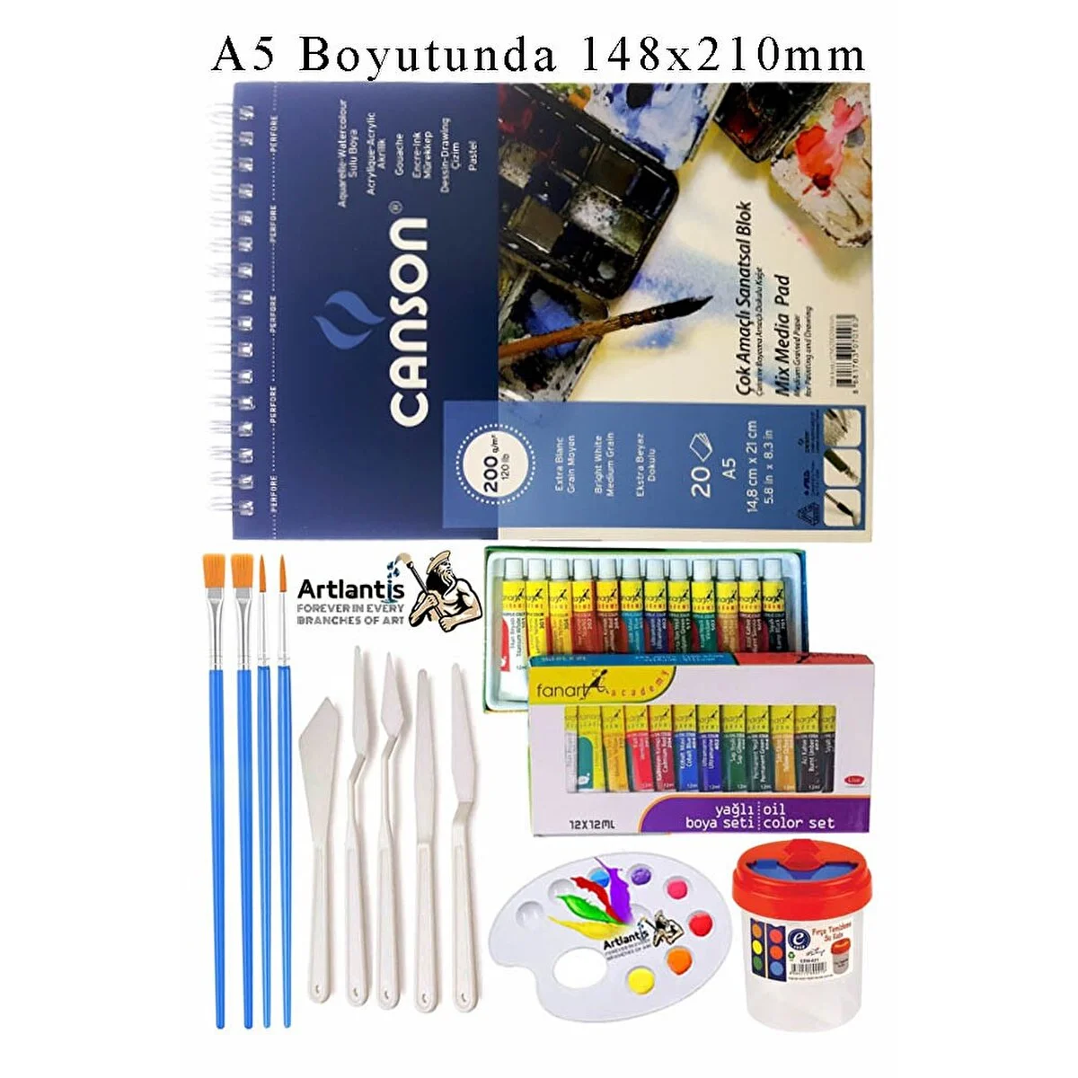Asnorm Canson Çok Amaçlı Sanatsal Blok A5 200 Gr 20 Yaprak 1 Adet Fanart 12 Renk Yağlı Boya Fırça Palet Spatula Fırça Temizleme Not Defteri & Bloknot Fiyatı