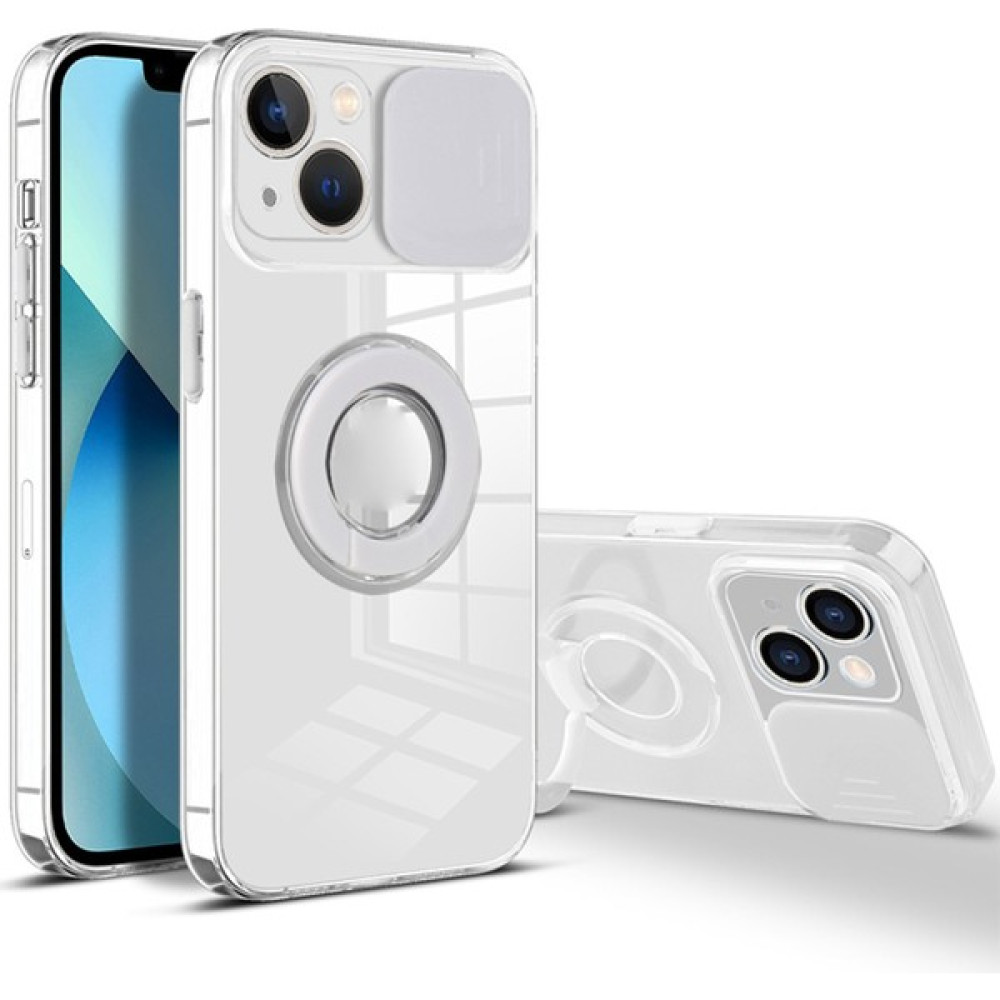 Ason Plus Ally iPhone 13 Mini 5.4inç Kılıf Sürgülü Kamera Lens Korumalı Yüzük Standlı Silikon Kılı - Beyaz Cep Telefonu Kılıfı Fiyatı
