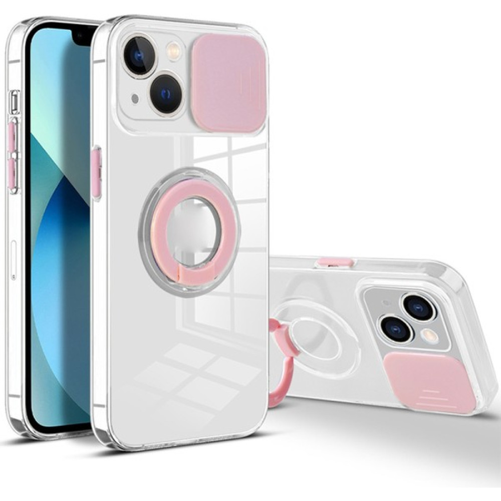 Ason Plus Ally iPhone 13 Mini 5.4inç Kılıf Sürgülü Kamera Lens Korumalı Yüzük Standlı Silikon Kılı - Pembe Cep Telefonu Kılıfı Fiyatı
