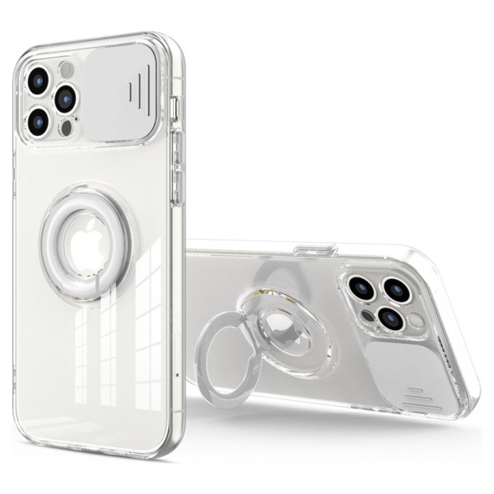 Ason Plus Ally iPhone 13 Pro Max 6.7inç Kılıf Sürgülü Kamera Lens Korumalı Yüzük Standlı Silikon Kı - Beyaz Cep Telefonu Kılıfı Fiyatı